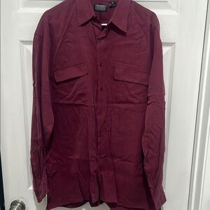 KnightsBridge Men’s Burgundy 100% Silk Button-Up Shirt